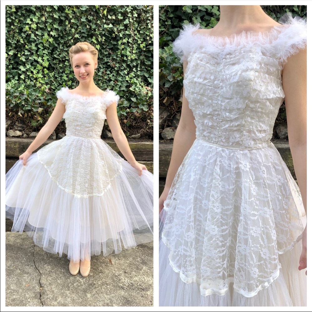 Vtg 1950s prom wedding dress tulle dress vintage party dress